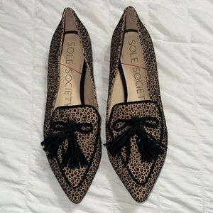Sole Society Spotted Tassel Loafers - Black and Tan